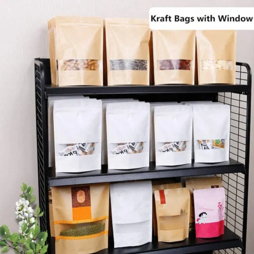 White kraft zipper bag with window